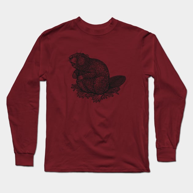 Canadian(North American) Beaver Long Sleeve T-Shirt by Dima Kruk